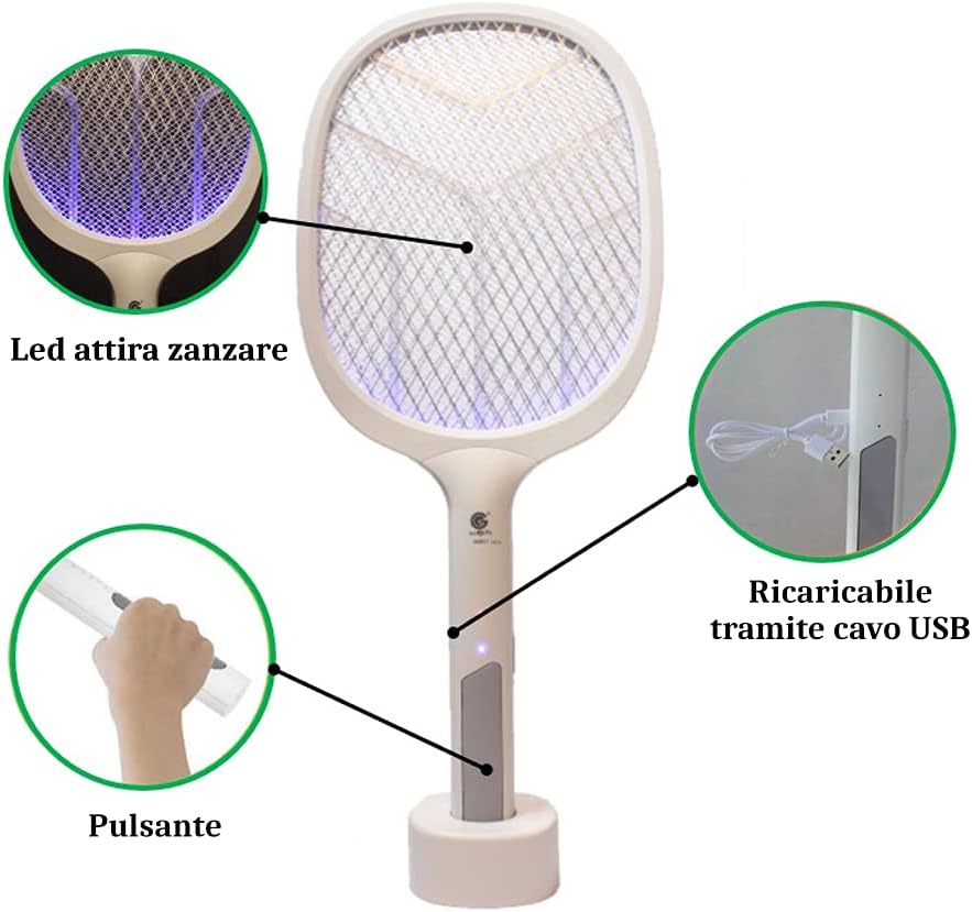 (2 Pezzi) - Racchette Zanzare Elettriche Ricaricabili 2 in 1 Lampada Led Fulmina Insetti - Image 6