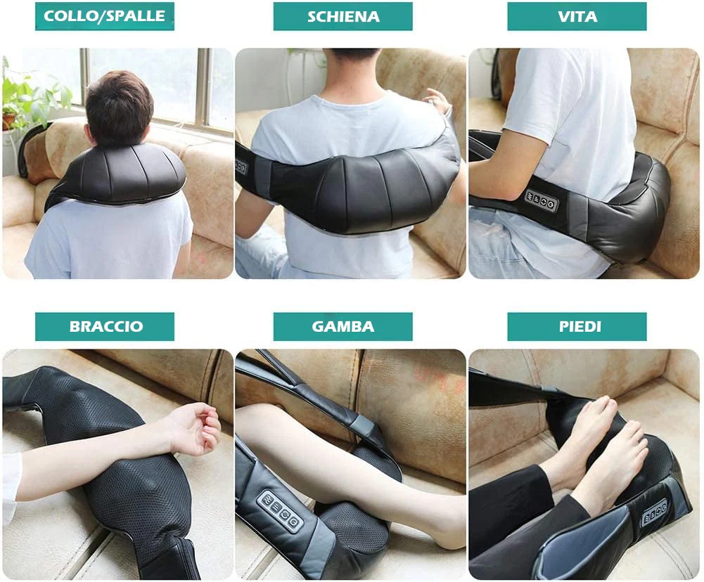 Massaggiatore Cervicale per Collo, Spalle, Schiena, per Casa, Auto e Ufficio, con infrarossi riscaldante, Massaggio 3D con 16 testine rotanti - Image 3