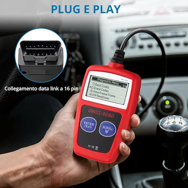 Tester OBD2 Scanner, OBDII 2 Bottoni Dispositivo Diagnostica Auto, Lettura dei codici Scanner con definizione DTC, Multilingue Strumento Diagnostica Autoveicoli - Image 6