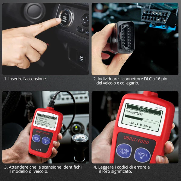 Tester OBD2 Scanner, OBDII 2 Bottoni Dispositivo Diagnostica Auto, Lettura dei codici Scanner con definizione DTC, Multilingue Strumento Diagnostica Autoveicoli - Image 7